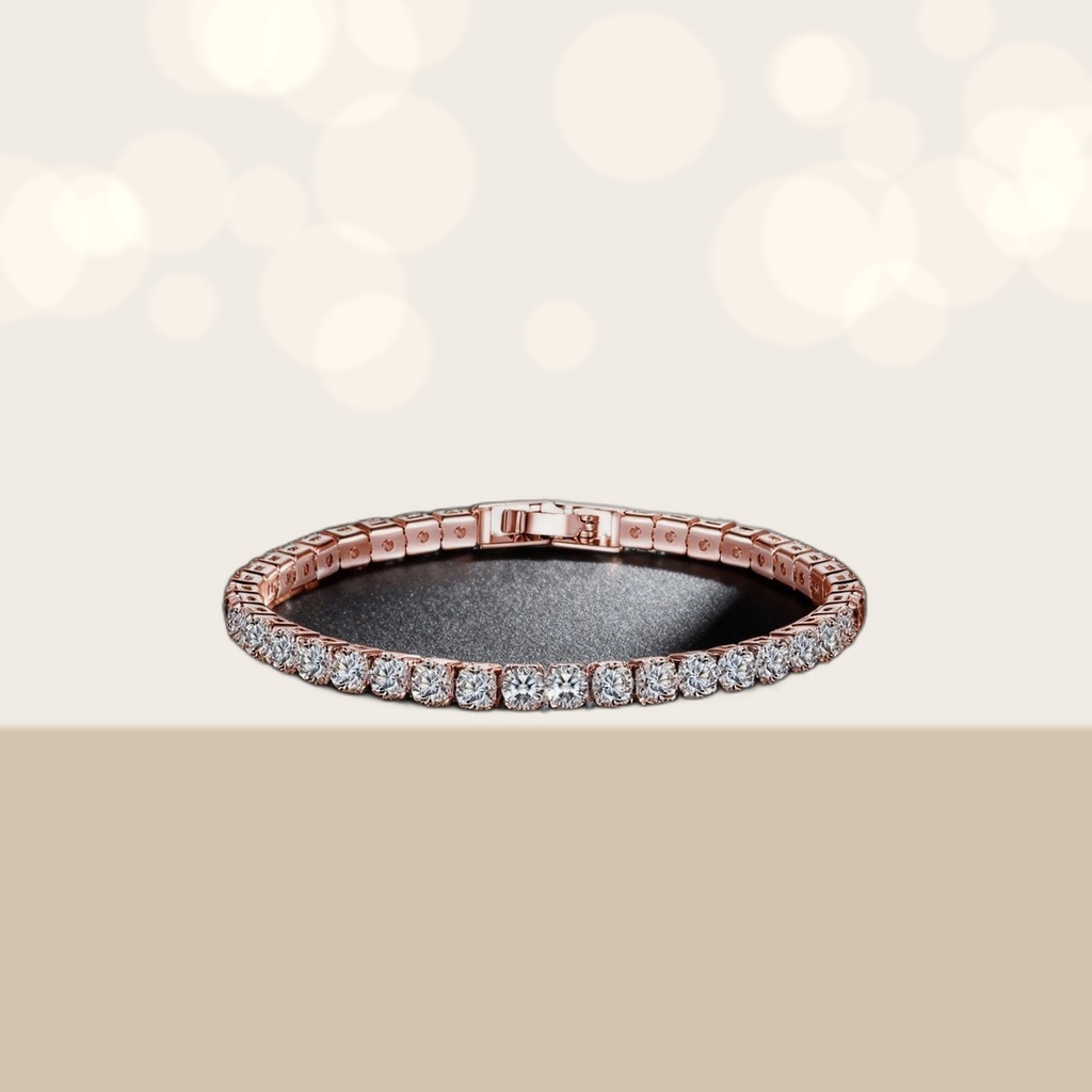 Sparkling Tennis Chain Bracelet, 14K Gold Plated Cubic