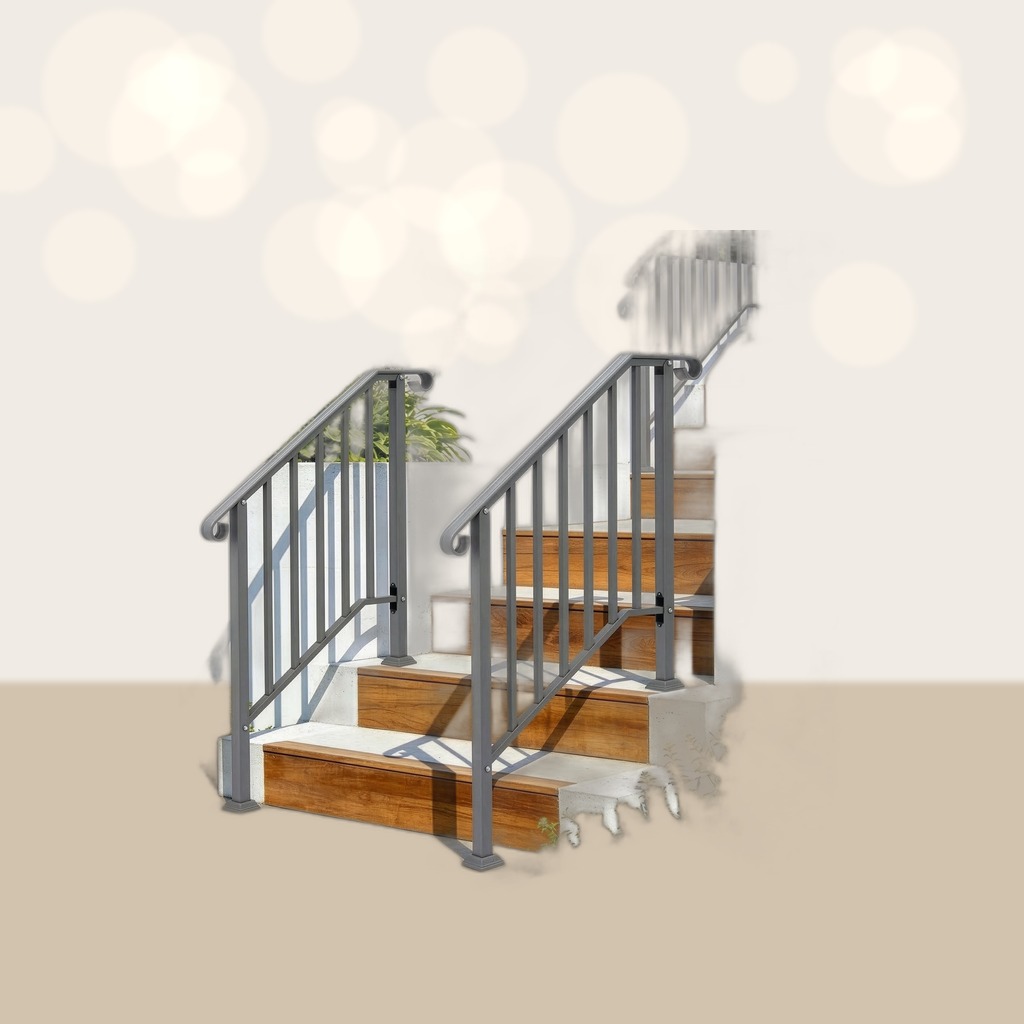 Silver Outdoor 2-Step Iron Handrail