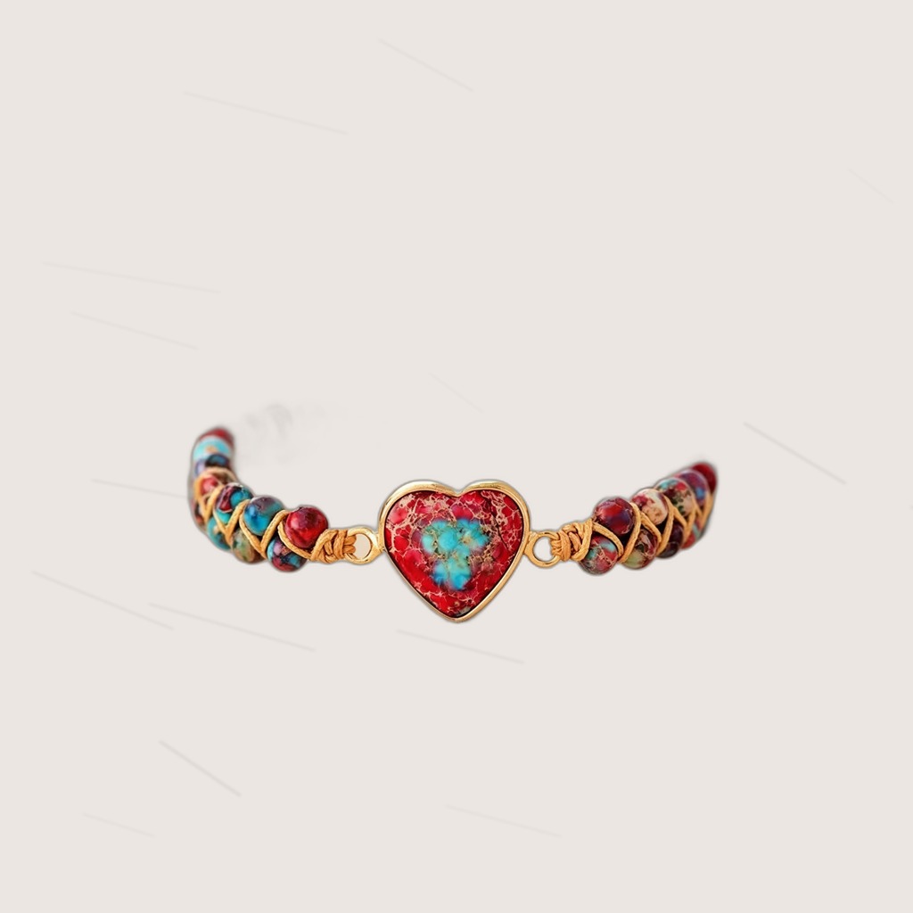 Hand-woven Natural Stone Imperial Heart Bracelet, Adjustable