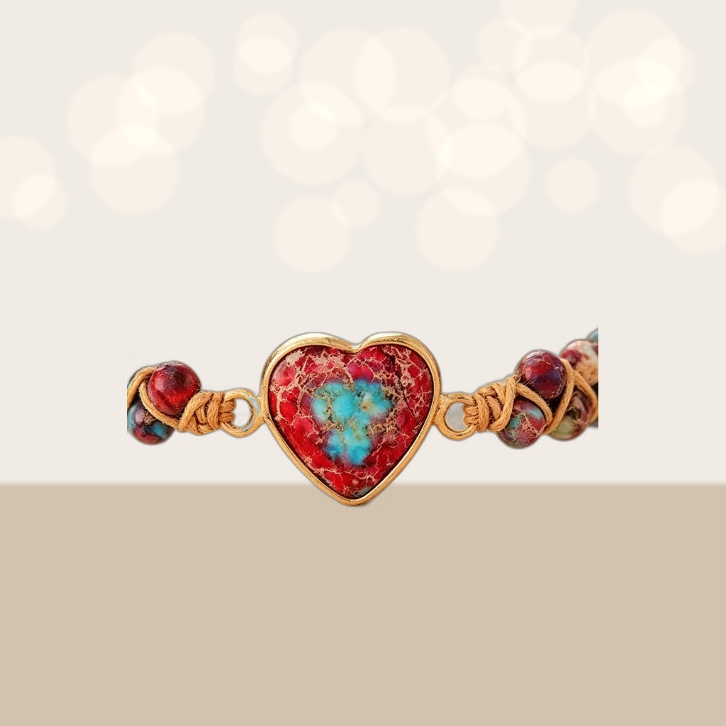 Hand-woven Natural Stone Imperial Heart Bracelet, Adjustable