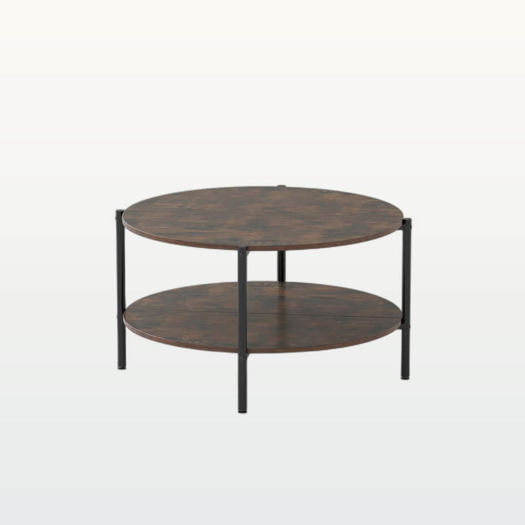 Round Coffee Table 2-Tier Industrial Accent Table With Open