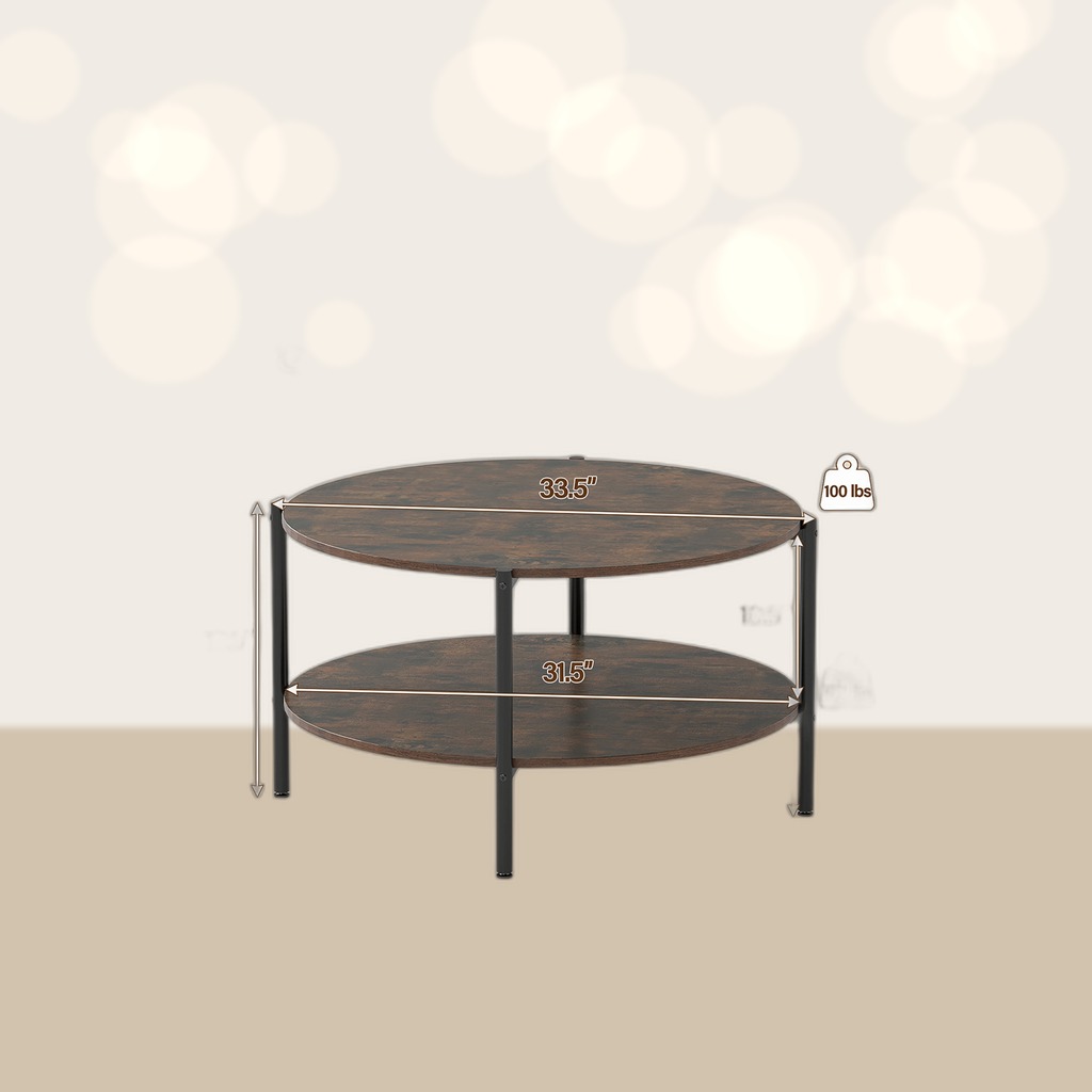 Round Coffee Table 2-Tier Industrial Accent Table With Open