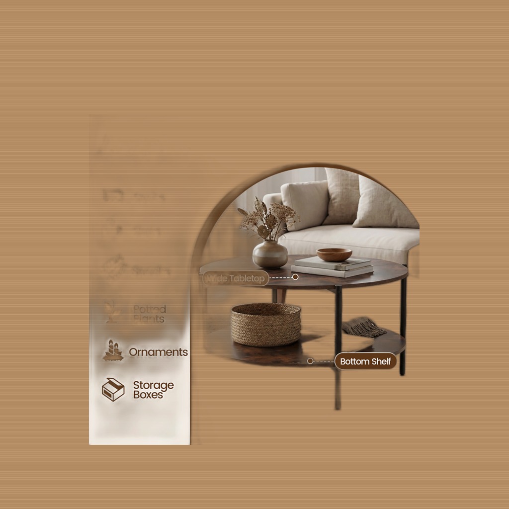 Round Coffee Table 2-Tier Industrial Accent Table With Open