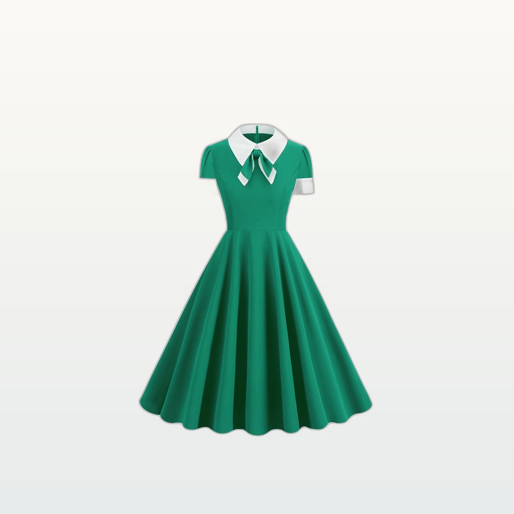 1950s Vintage Collared Bow Tie Swing Dress, Retro Cocktail