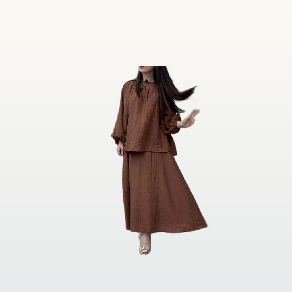 Womens Fashionable Loose-fitting Long-sleeve Skirt Set