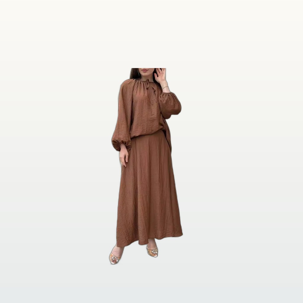 Womens Fashionable Loose-fitting Long-sleeve Skirt Set