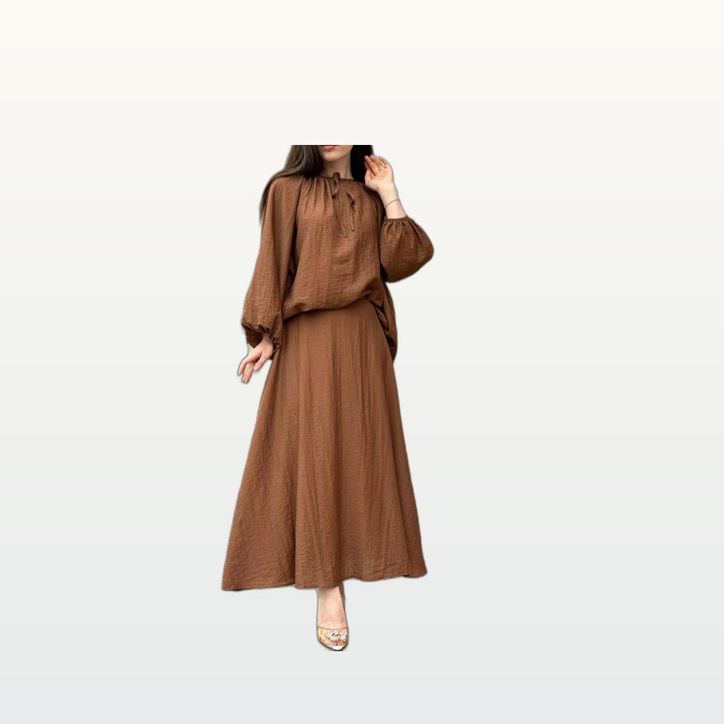 Womens Fashionable Loose-fitting Long-sleeve Skirt Set