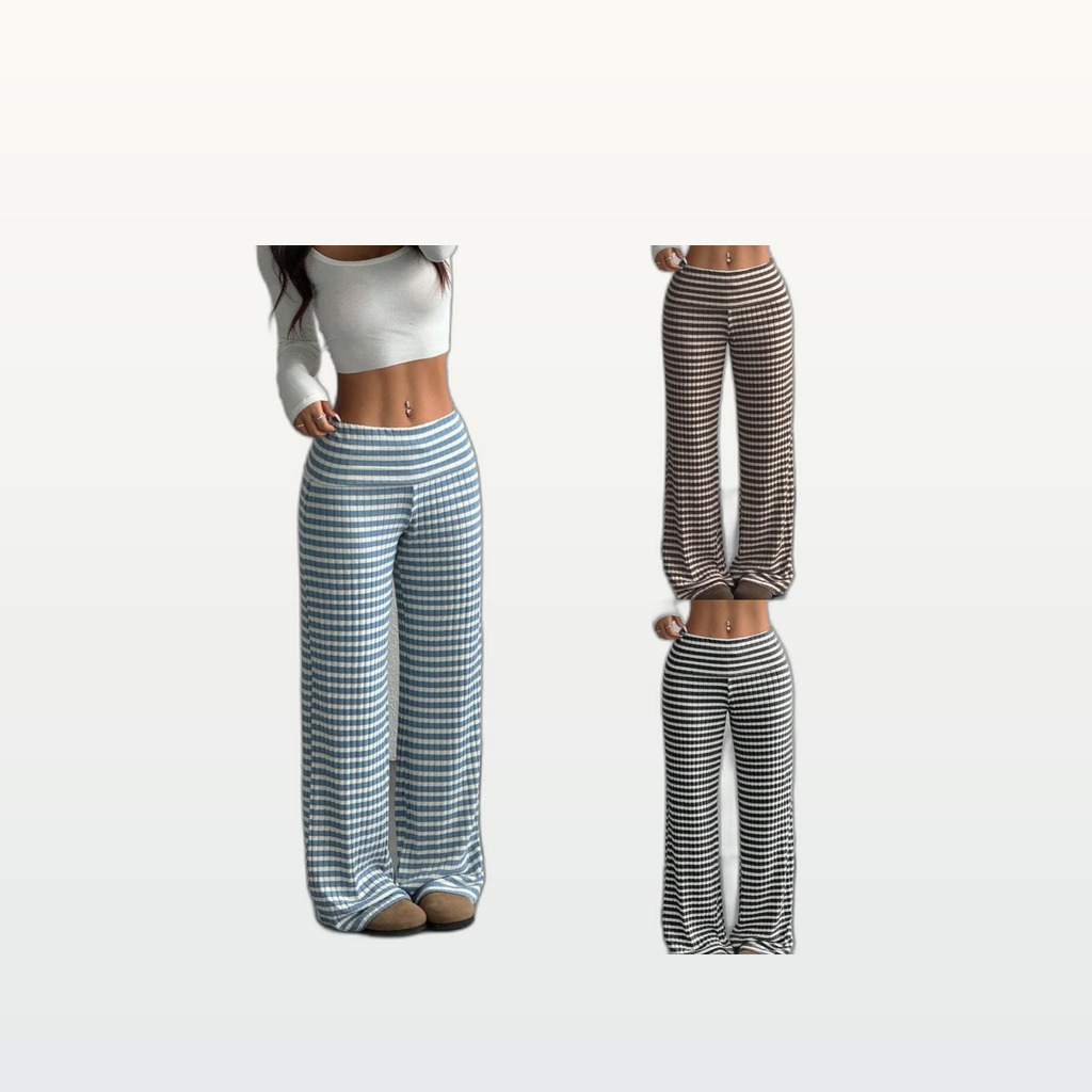 Womens Striped Straight-leg Loose Casual Versatile Trousers