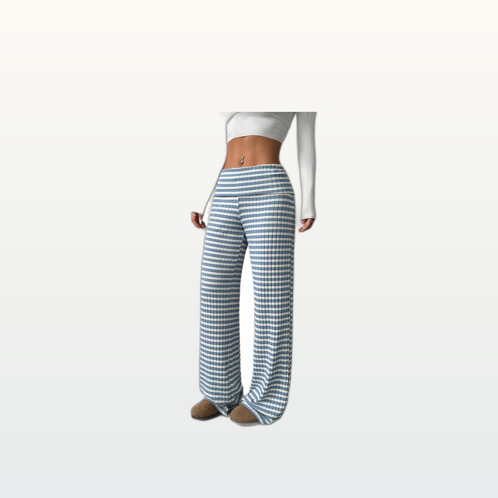 Womens Striped Straight-leg Loose Casual Versatile Trousers