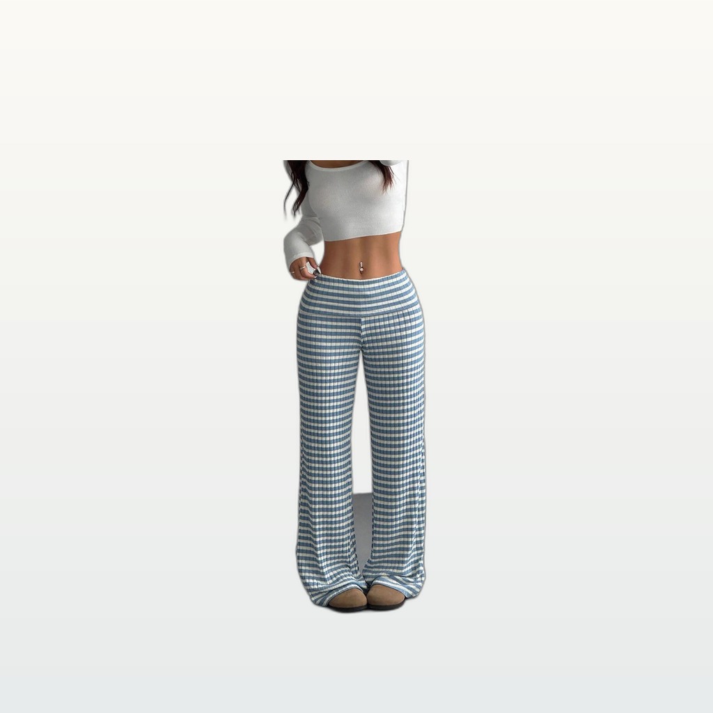 Womens Striped Straight-leg Loose Casual Versatile Trousers