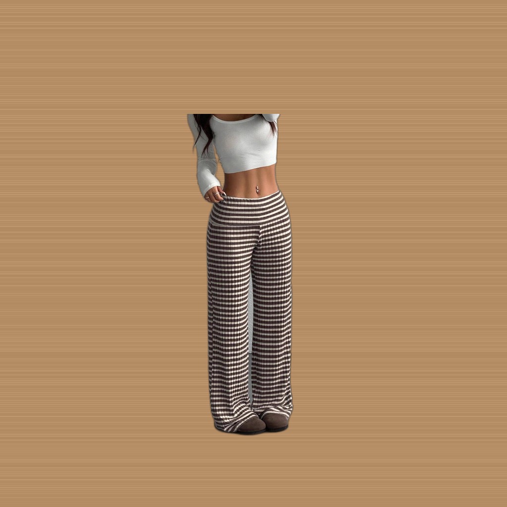 Womens Striped Straight-leg Loose Casual Versatile Trousers