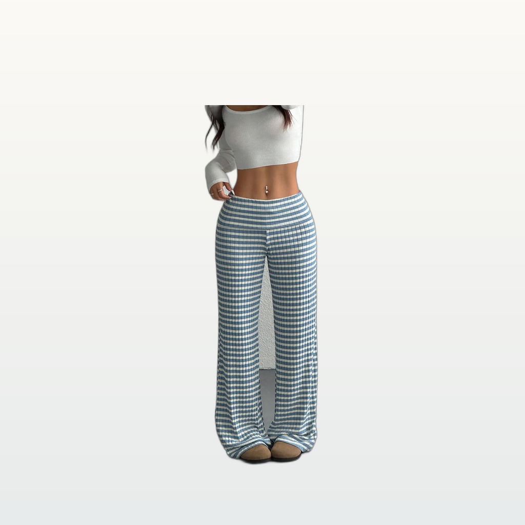 Womens Striped Straight-leg Loose Casual Versatile Trousers