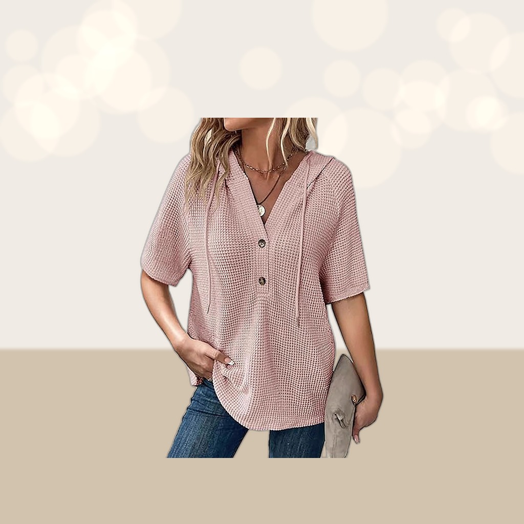 Lightweight Waffle-knit Short-sleeve Top For Summer
