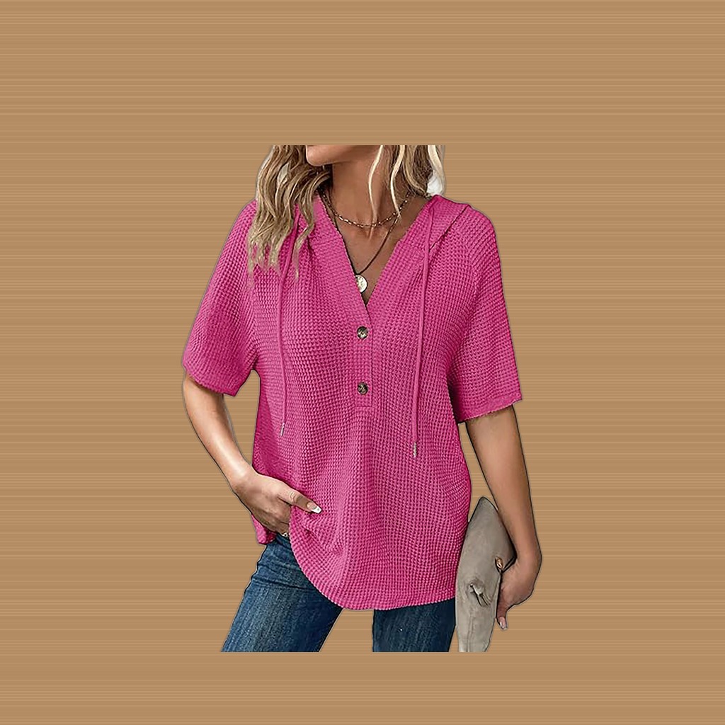 Lightweight Waffle-knit Short-sleeve Top For Summer