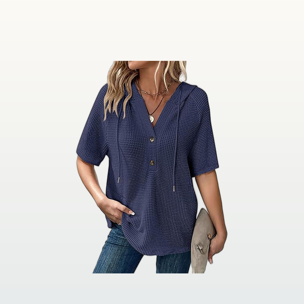 Lightweight Waffle-knit Short-sleeve Top For Summer