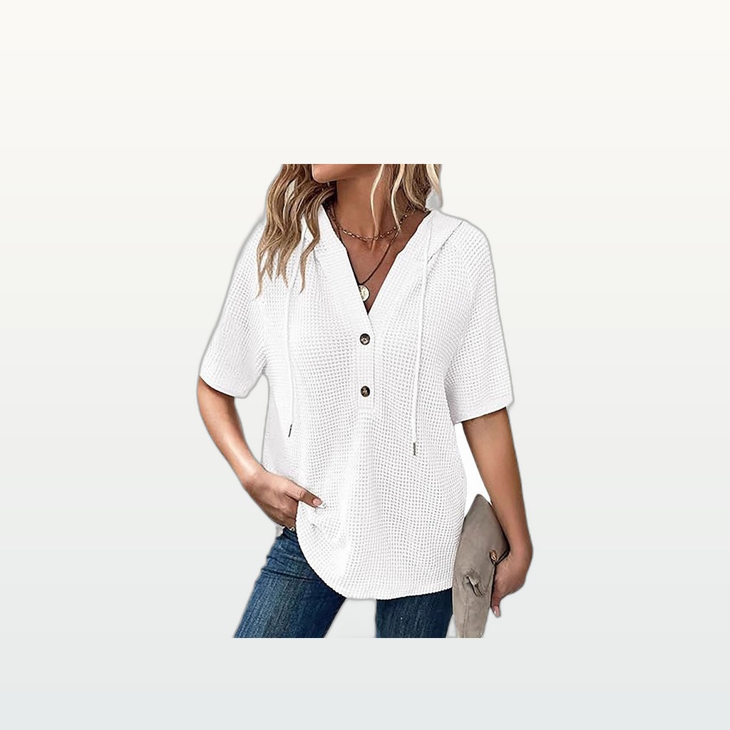 Lightweight Waffle-knit Short-sleeve Top For Summer