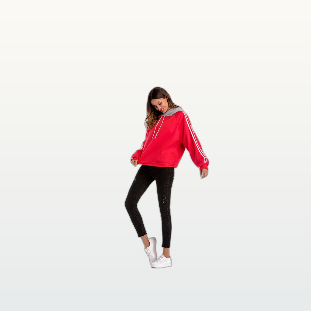 Solid-color Casual Hooded Sweatshirt Loose-fit Raglan-sleeve