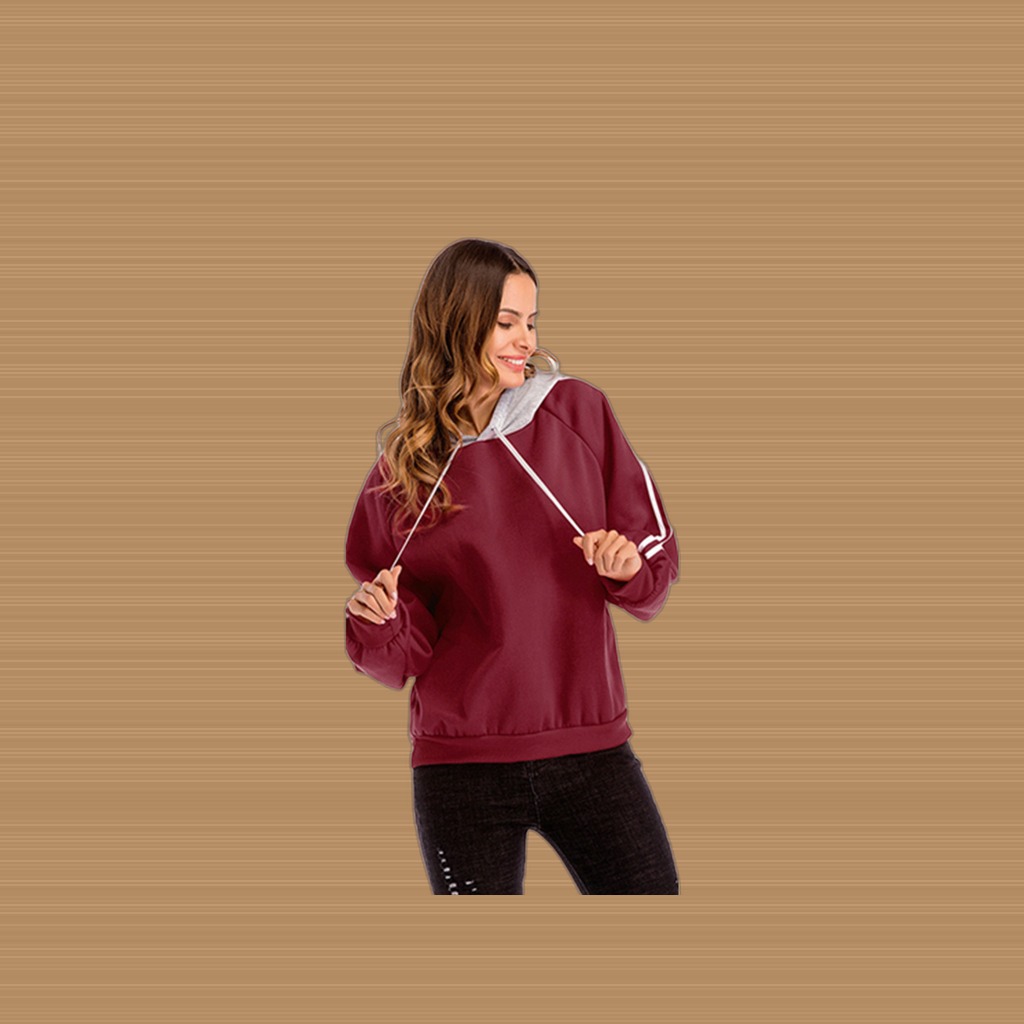 Solid-color Casual Hooded Sweatshirt Loose-fit Raglan-sleeve