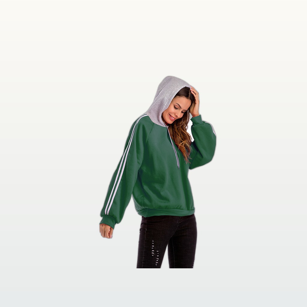 Solid-color Casual Hooded Sweatshirt Loose-fit Raglan-sleeve