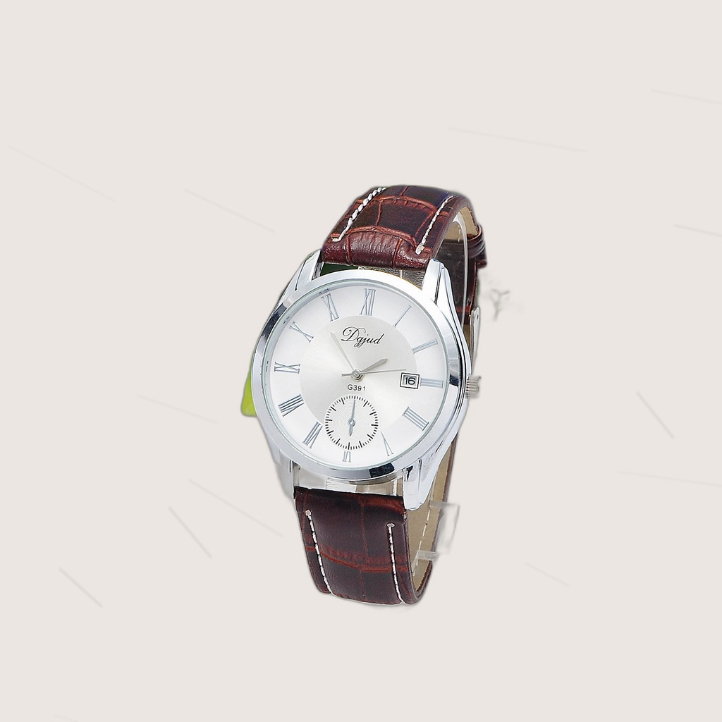 Calendar Leather Strap Quartz Trendy Mens Watch