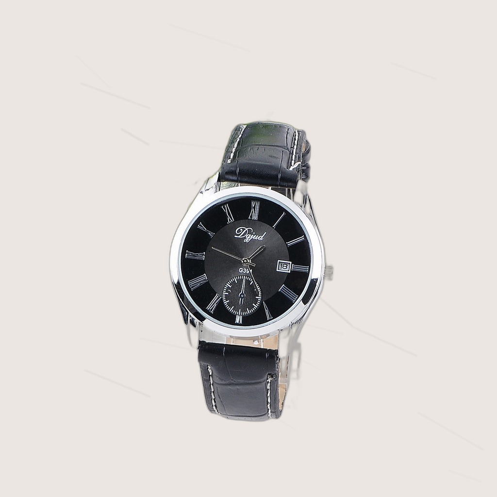 Calendar Leather Strap Quartz Trendy Mens Watch