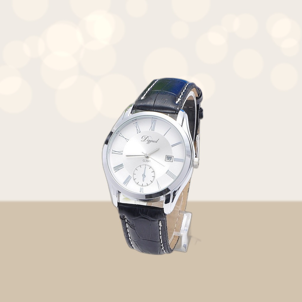 Calendar Leather Strap Quartz Trendy Mens Watch