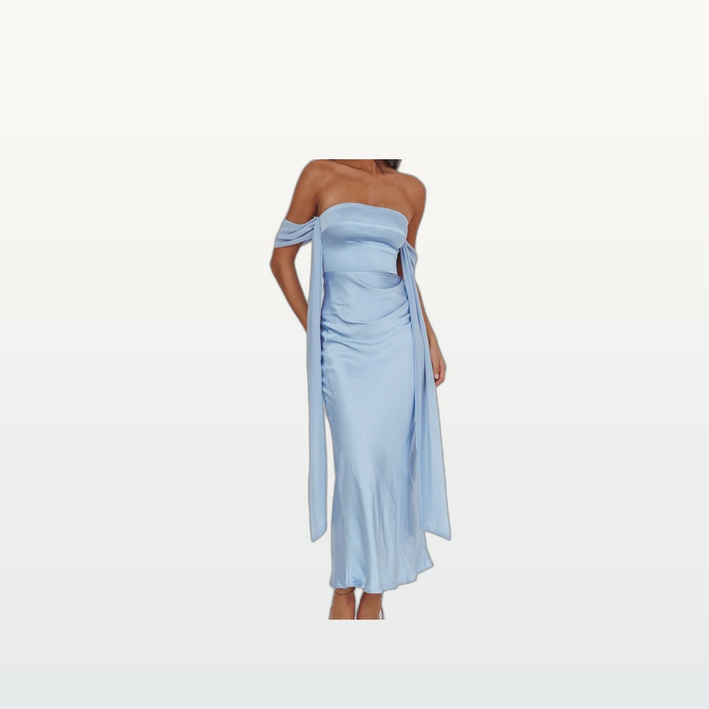Azure Mermaid Light-Blue Satin Strapless Mermaid Dress