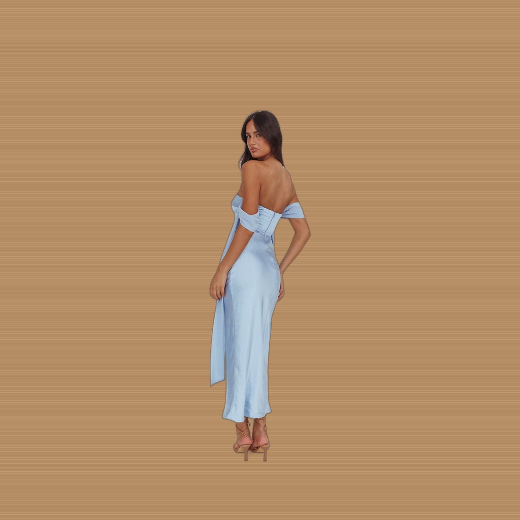 Azure Mermaid Light-Blue Satin Strapless Mermaid Dress