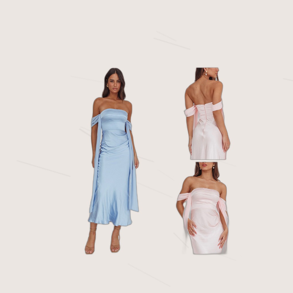 Azure Mermaid Light-Blue Satin Strapless Mermaid Dress