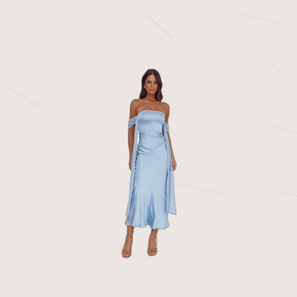 Azure Mermaid Light-Blue Satin Strapless Mermaid Dress