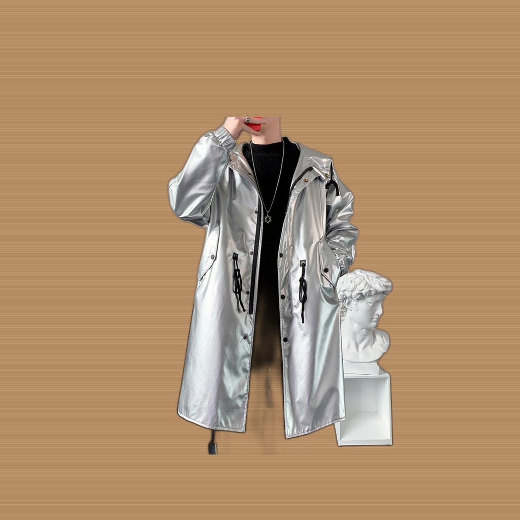Mens Long Trench Coat Youth Mid-length Style