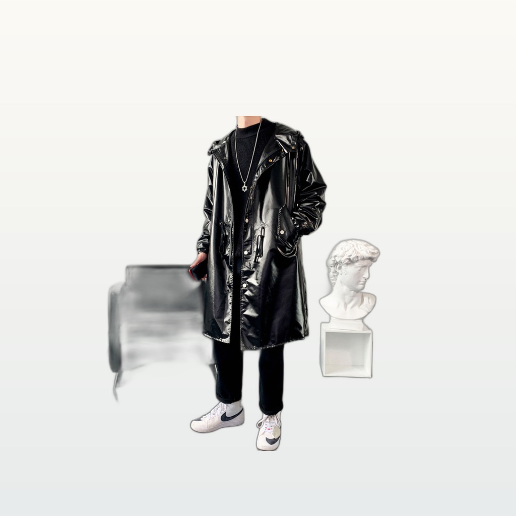 Mens Long Trench Coat Youth Mid-length Style