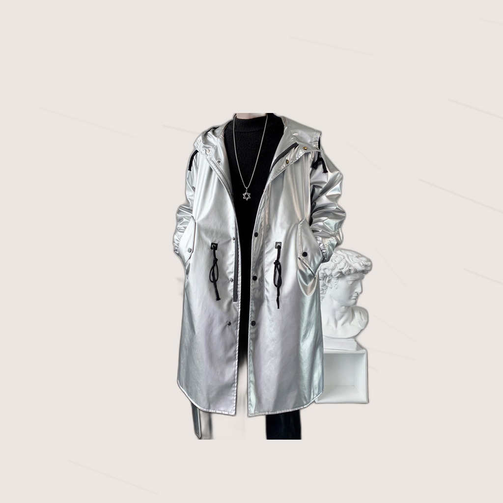 Mens Long Trench Coat Youth Mid-length Style