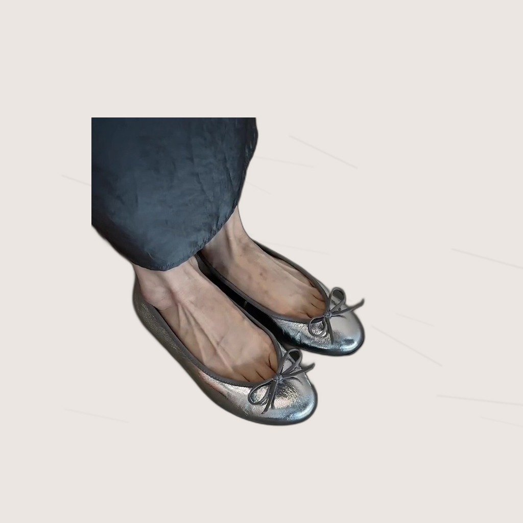 Leather Low-cut Bow Flat Loafers