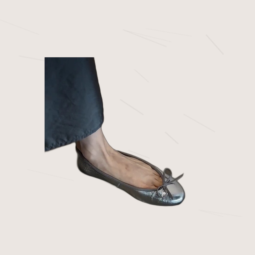 Leather Low-cut Bow Flat Loafers