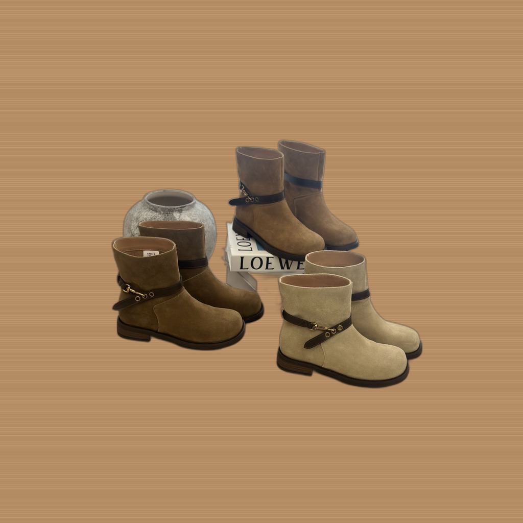 Womens Retro Chunky-Heel Biker Ankle Boots