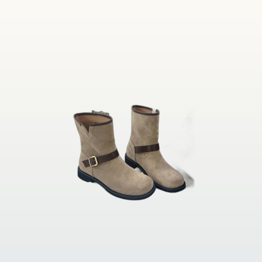 Womens Retro Chunky-Heel Biker Ankle Boots