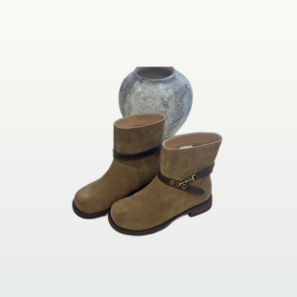 Womens Retro Chunky-Heel Biker Ankle Boots