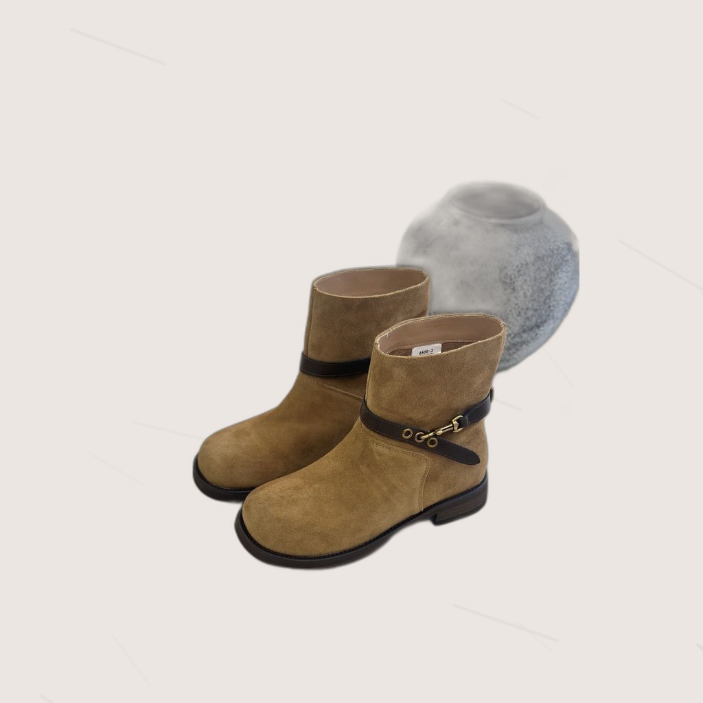 Womens Retro Chunky-Heel Biker Ankle Boots