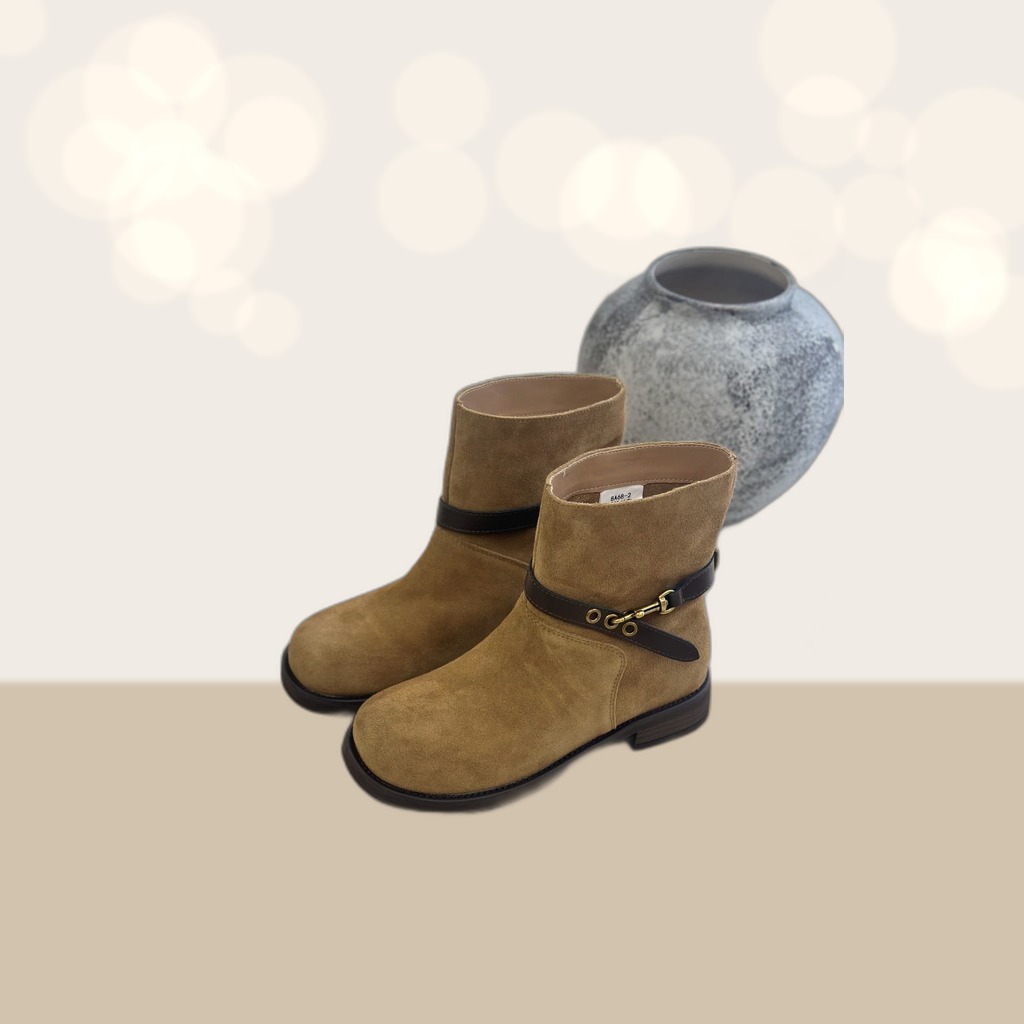 Womens Retro Chunky-Heel Biker Ankle Boots