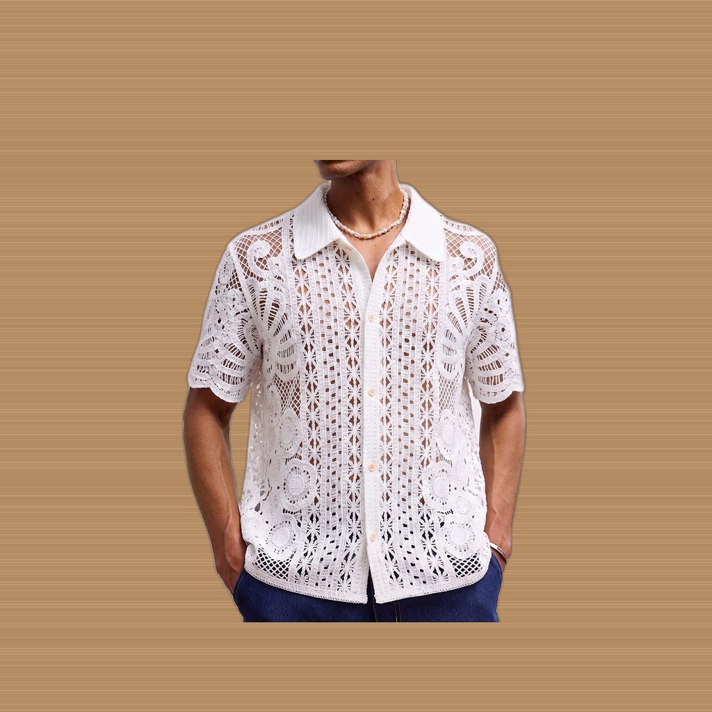 Men's Crochet Knit Sweater
