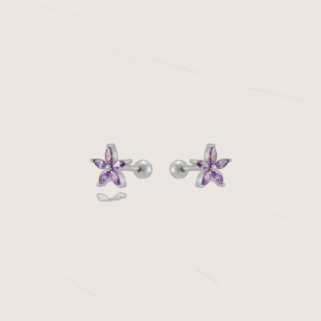 Womens Color Zircon Purple Bauhinia Flower Earrings