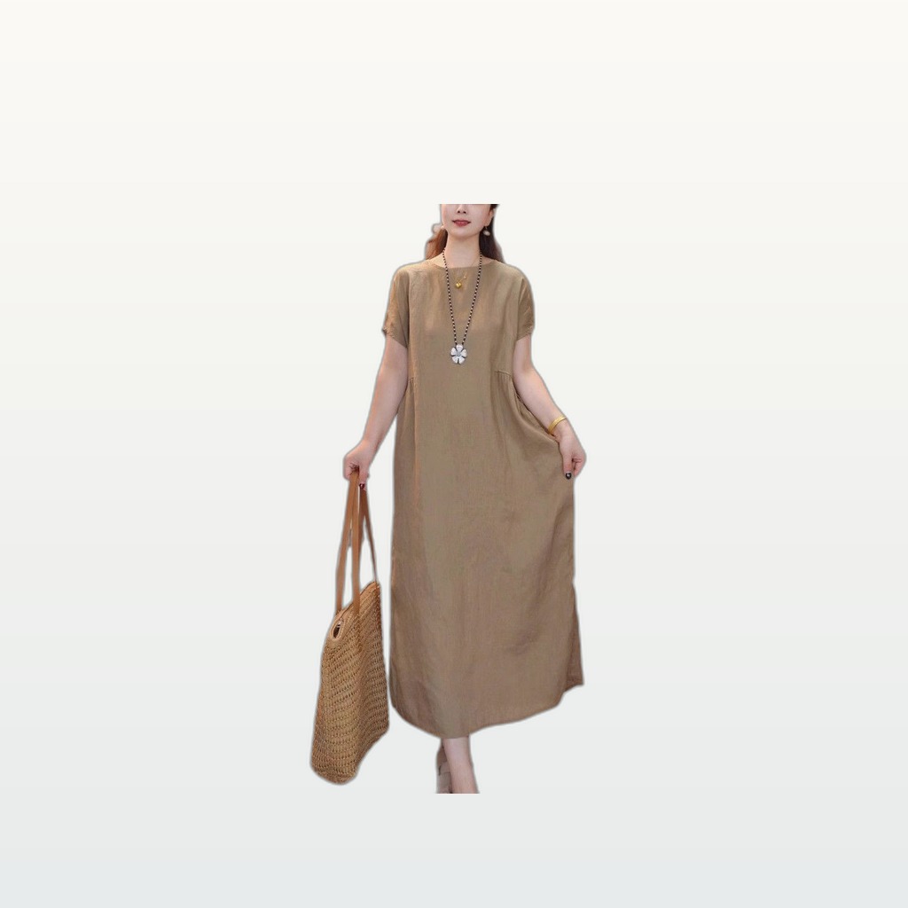 Cotton-linen Dress Solid-color Artistic And Casual