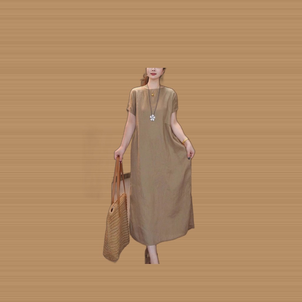 Cotton-linen Dress Solid-color Artistic And Casual