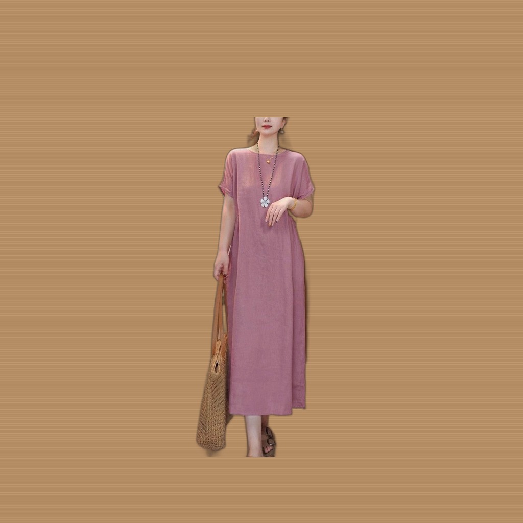 Cotton-linen Dress Solid-color Artistic And Casual