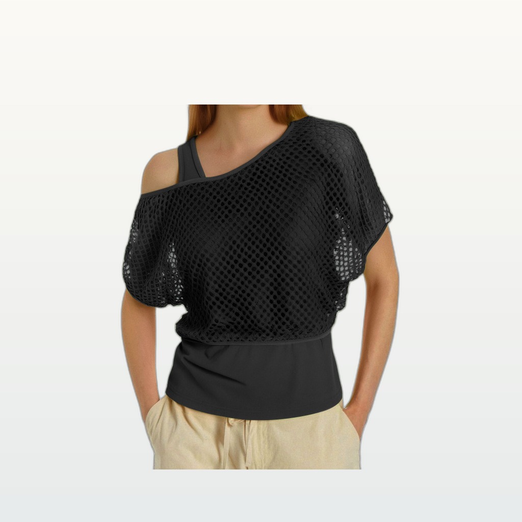 Mesh T-shirt And Womens Tank Top Casual Set
