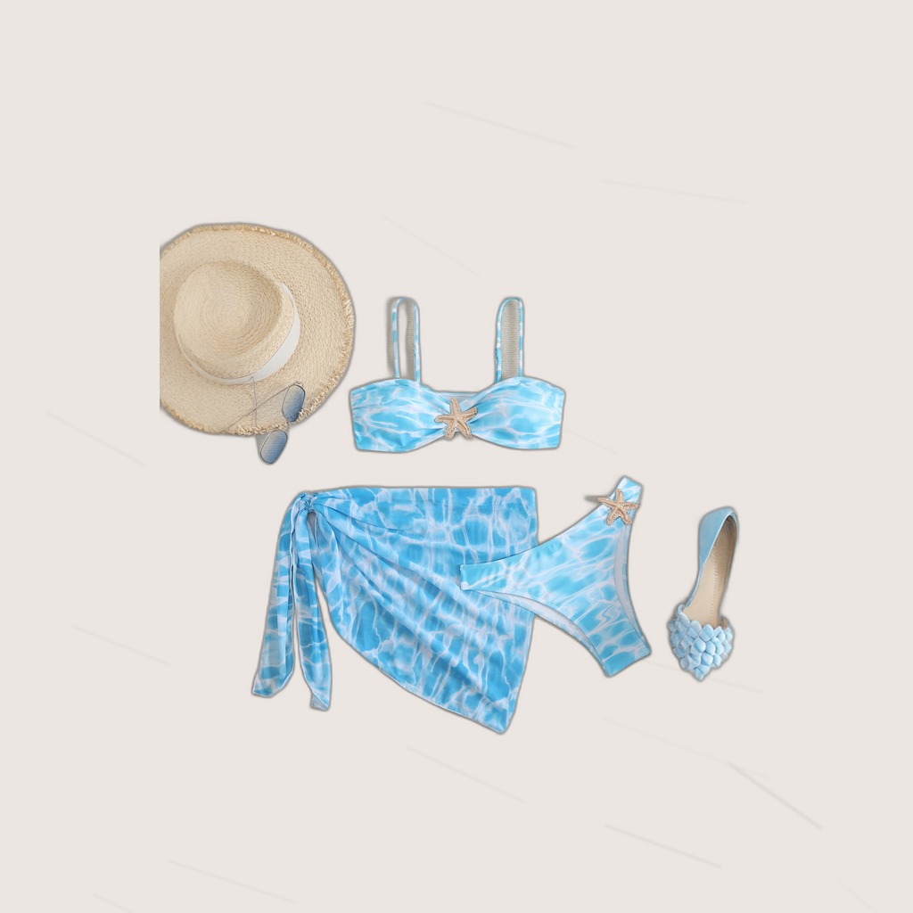 Bikini Three-piece Sexy Swimsuit Printed Tube-top Swimsuit