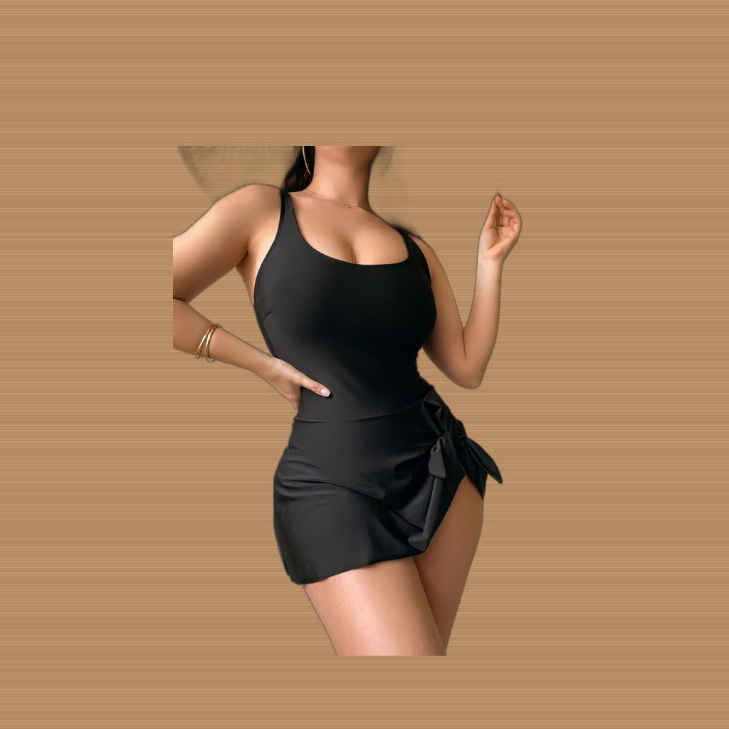 Solid-color Halter-style One-piece Swimsuit