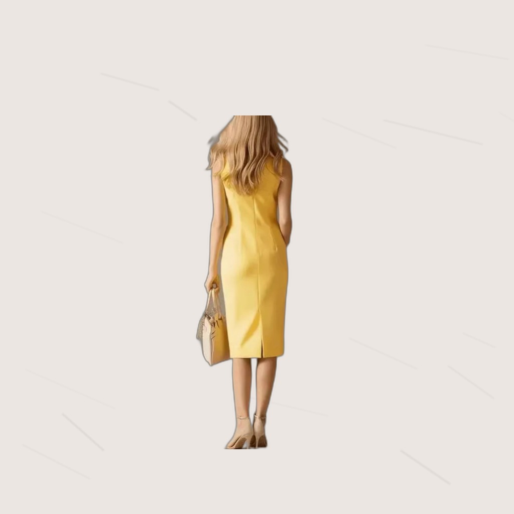 Contrast-color Stand-collar Midi Dress