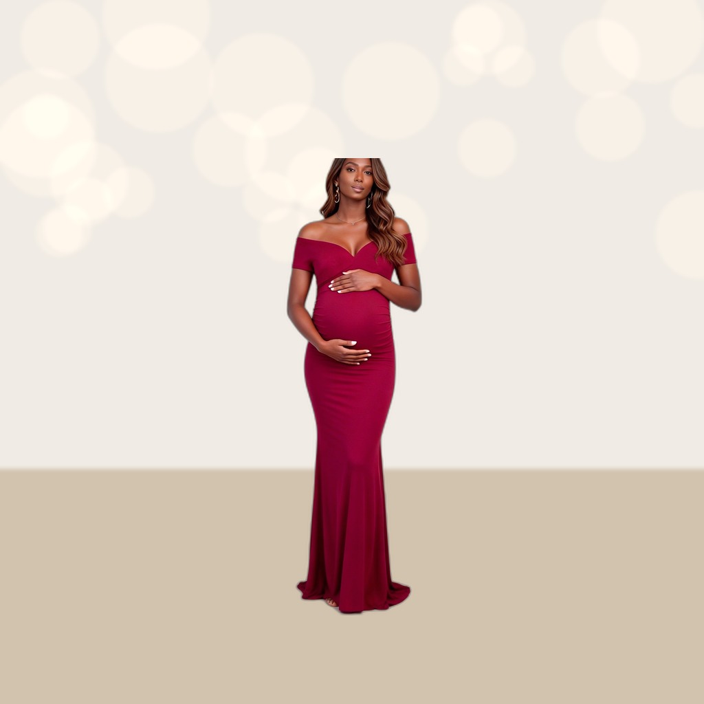 Womens Wine-red Off-shoulder Comfortable Evening Gown